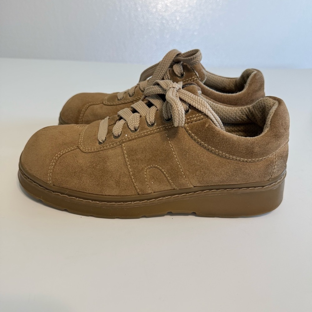 Riverstone Suede Chunky Derby Oxfords Platform Lace Up Tan Shoes Size 8.5